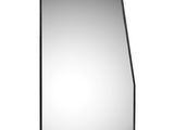miroir rectangulaire avec un cadre noir sur fond blanc et un reflet