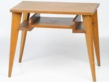 an image of a small wooden table with a shelf on top of it