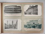 an old photo of a book with pictures of buildings and a clock tower