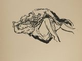 an image of a black and white drawing of a woman laying on her back
