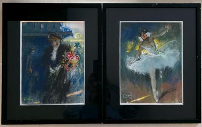 deux tableaux représentant une femme en tutu et un homme en tutu