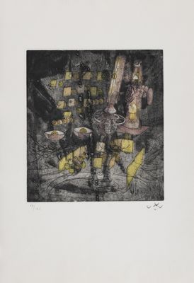une image représentant un dessin en noir et jaune d'une table