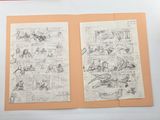two pages of drawings on a piece of paper on a table