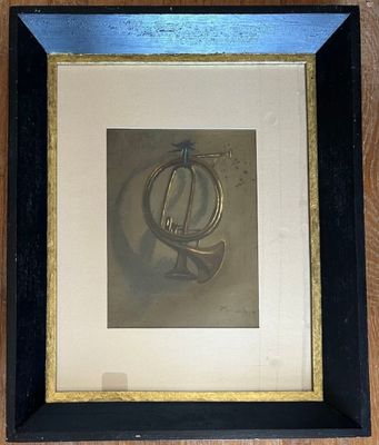 framed picture of a picture of a clock on a wooden wall