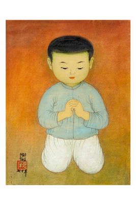 an image of a painting of a boy with his hands clasped