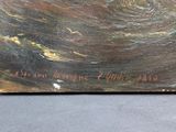 an oil painting of a boat in a stormy sea with waves