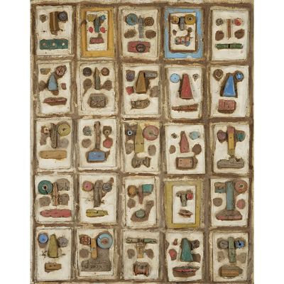 an image of a painting of various objects on a white background
