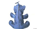 a blue teddy bear with a zipper on it ' s back