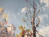 a painting of a tree in the middle of a field