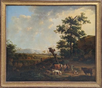 une image représentant un tableau où l'on voit un groupe d'animaux dans un champ