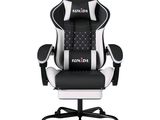 un fauteuil de gaming noir et blanc orné du logo Sunda