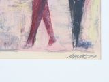 a painting of a man and a woman walking down the street