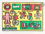 painting of a drawing of various symbols on a piece of paper