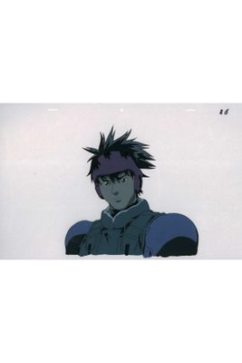 une image animée représentant un homme aux cheveux violets et portant une chemise bleue