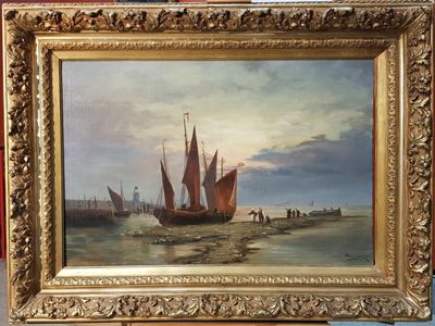 a picture of a painting of a boat in the water