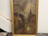 tableau représentant une scène de rue avec un homme marchant dans la rue