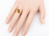 yellow gold plated ring with square cut crystal stone