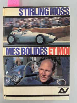 a picture of a book with a picture of a man in a racing car