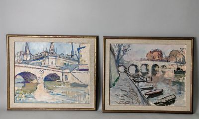 tableau représentant deux tableaux accrochés au mur au-dessus d'un lit