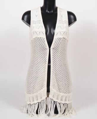 ALLUDE Pull sans manche en coton tricoté à franges.