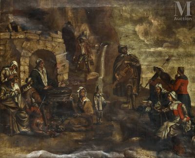 an image of a painting of a group of people in a cave