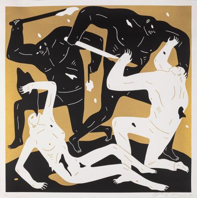 a black and white drawing of a group of naked men