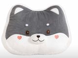 a gray and white pillow with a cat face on it