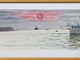 a picture of a painting of a boat in the water