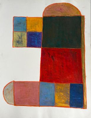 un dessin représentant la lettre « e » composée de blocs colorés