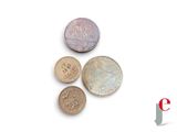 three different types of coins on a white surface