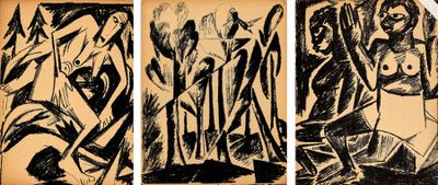 trois dessins en noir et blanc représentant une femme et un homme