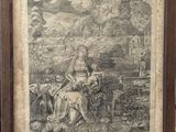 une vieille photo d'une femme assise sur un banc avec un chien