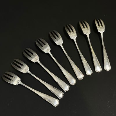 [ART DE LA TABLE] Suite de 8 fourchettes à huitre en métal m… - Photo 1