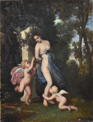 an image of a painting of a woman and two children