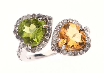 BAGUE toi-et-moi en or gris 750 °/°° ornée d'une citrine et …