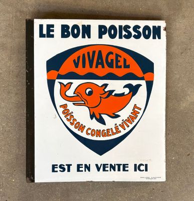 an orange and blue sign with a fish on it that says le bon poisson