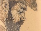 a drawing of a man with a hat and a beard