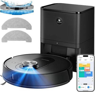 an image of a robotic vacuum cleaner with a remote control