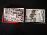 two black and white photos of a woman and a man in a kitchen