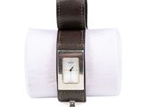 montre à bracelet en cuir marron avec cadran blanc et cadran argenté