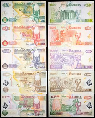 quatre billets de banque différents représentant un zèbre et un lion