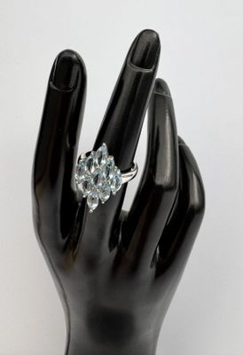 Bague en argent 925 losangique aigue marine taille 54 4,3 gr…