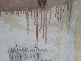 an image of a painting of a plane with a red line on it
