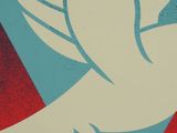 painting of a white dove on a red, blue, and red background