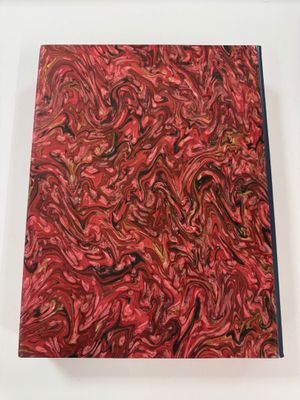 an image of a book with red and black swirls on it