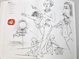 a book with a drawing of a man playing a guitar