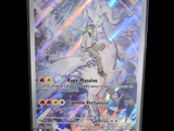 a close up of a pokemon card on a stand