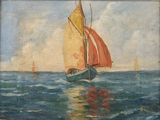 une peinture d'un voilier dans l'eau