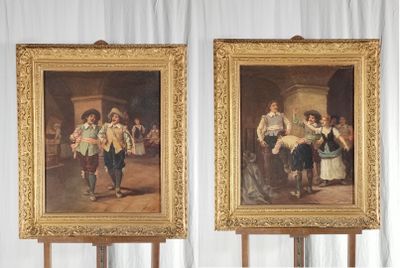 tableau représentant deux personnes debout l'une à côté de l'autre dans une pièce