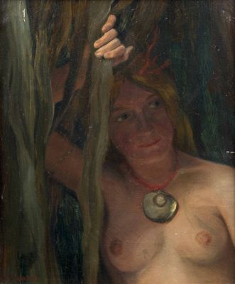 une image représentant un tableau où l'on voit une femme portant un collier autour du cou